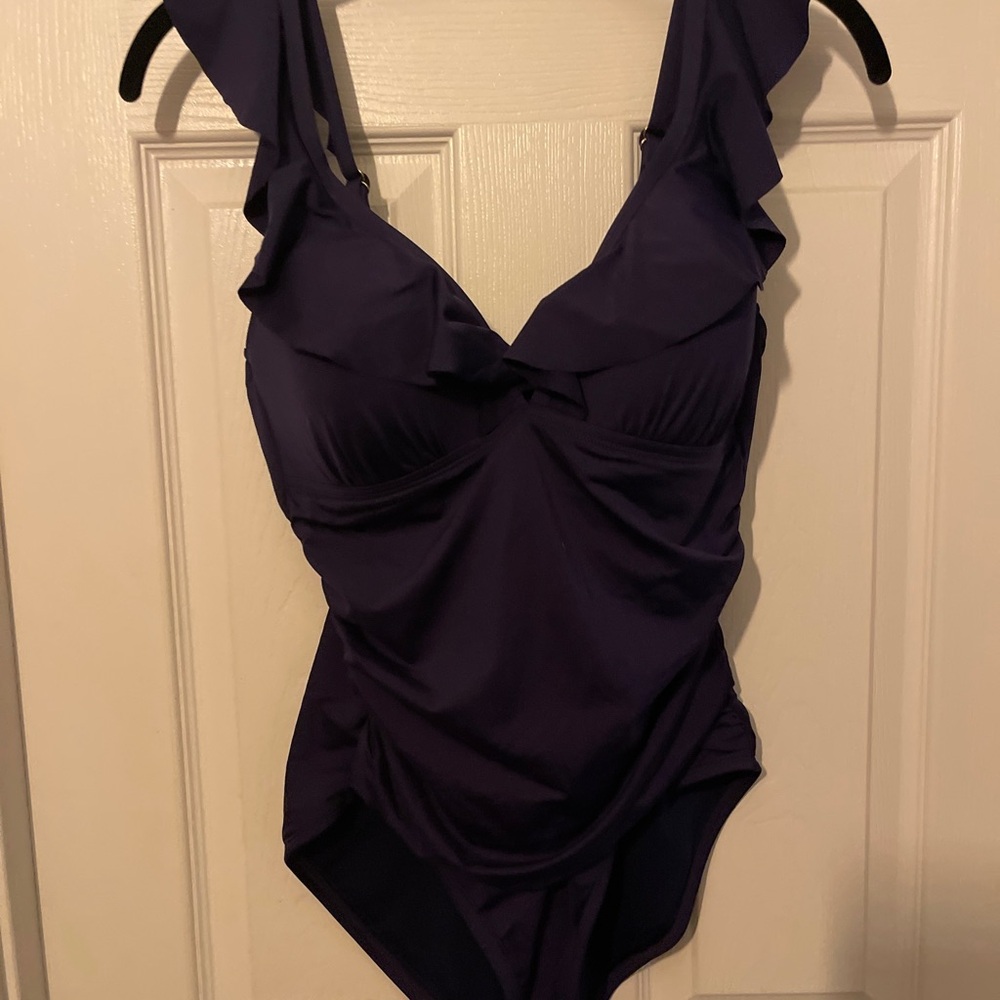 Liz Claiborne Purple One Piece Swimsuit with Ruffled Straps